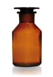 Sticlă de depozitare cu gât larg, dop de sticlă, sticlă sodocalcică, chihlimbariu, 250 ml