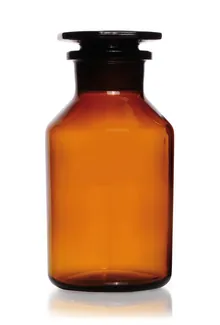 Sticlă de depozitare cu gât larg, dop de sticlă, sticlă sodocalcică, chihlimbariu, 500 ml