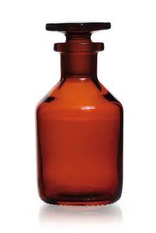 Sticlă de depozitare cu gât îngust, dop de sticlă, sticlă sodocalcică, chihlimbariu, 100 ml