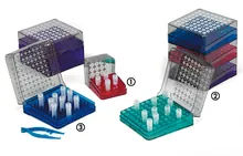 Cutie de depozitare Rotilabo®-cryo, cutie mică, PC, roșie, 5 x 5 orificii, pt. 1.2/2 ml