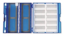 Cutii premium pentru lame de microscop, albastre, L 207 x W 196 x H 32 mm, 5 bucăți