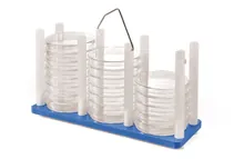 Rotilabo®-stands pentru plăci Petri, PP, roșu, pentru 3 x 10 plăci, Ø 90 mm