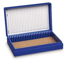 Cutie lame microscop Rotilabo®, PS, albastru, L 141 x l 88 x H 35 mm, 25 sloturi