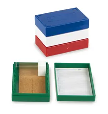 Cutie lame microscop Rotilabo®, PS, roșu, L 141 x l 88 x H 35 mm, 25 sloturi