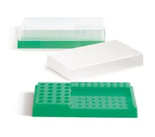 Stație de lucru PCR, PP, verde neon, cu capac, 32x0.2 ml, 24x1.5/2 ml, 16x0.5 ml