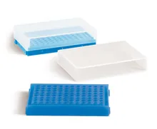 Suport PCR, PP, albastru neon, cu capac, cu 96 orificii, aranjament 8 x 12, 1 buc.