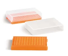 Suport PCR, PP, portocaliu neon, cu capac, cu 96 orificii, aranjament 8 x 12, 1 buc.