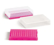 Suport PCR, PP, roz neon, cu capac, cu 96 orificii, aranjament 8 x 12, 1 buc.