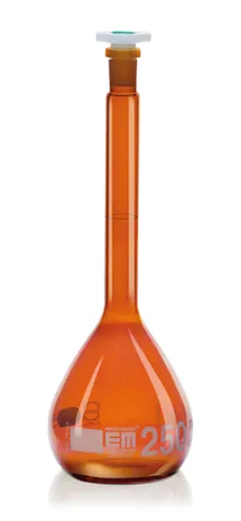 Baloane cotate, cl. A, DURAN®, 500 ml, dop PE, șlif 19/26, sticlă ambra