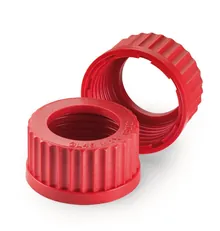 Capace cu filet cu orificiu, PBT, roșu, GL 45, Ø orificiu 34 mm, -45 la +180 °C