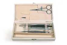 Set de disecție pentru microscopie, mic, în cutie de lemn, L 195 x l 85 x H 32 mm
