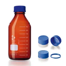 Flacoane cu filet, DURAN®, ambra, cu inel de turnare și capac, PP, 150 ml