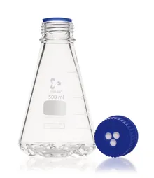 Balon Erlenmeyer cu 4 deflectoare, DURAN®, 500 ml, GL45, cu capace cu filet cu diafragmă