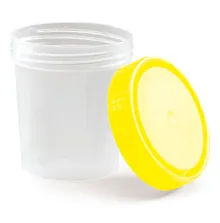 Pahare de probă cu capac cu filet, 100 ml, capac galben, steril, etanș