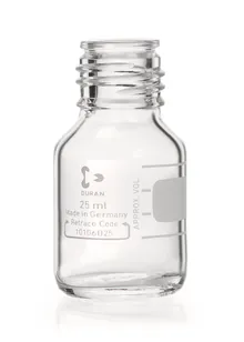 Flacoane cu filet, transparente DURAN®,, fără inel de turnare + capac, 25 ml