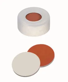 Capace cu inel de prindere, versiune dură, PE, ND11, Septum Cauciuc/PTFE, 1.0 mm 45°