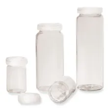 Pahare cu bordură, sticlă sodocalcică, cu capac presat (PE), H 52 mm, 15 ml