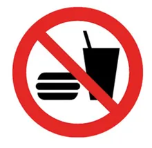 Semn de interdicție, autoadeziv, mâncatul și băutul interzise, ISO 7010, 1 bucată(ți)
