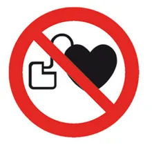 Semn de interdicție, autoadeziv, acces interzis persoanelor cu stimulatoare cardiace...