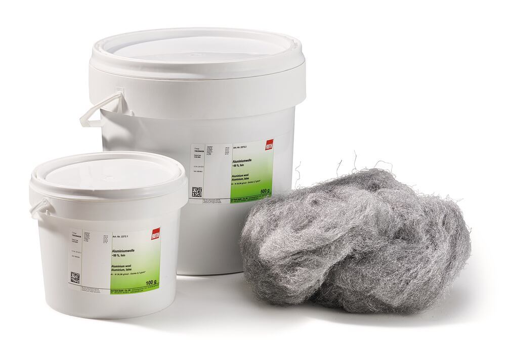 Aluminium wool, approx. 99 %, fine, 100 g, plastic