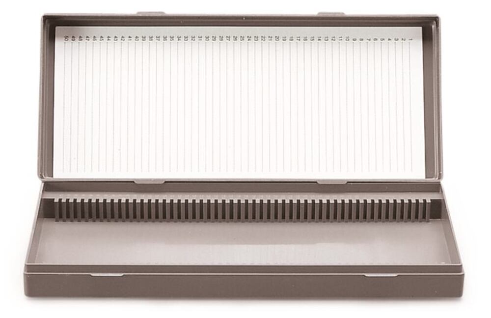 Storage box, PS, with lid, L 98 x B 83 x H 38 mm, 25 Objektträger, 4 unit(s)