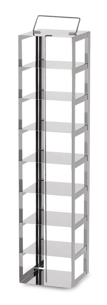 Tall stainless steel cryogenic rack, 1x8, for a box height of 75 mm, 1 unit(s)