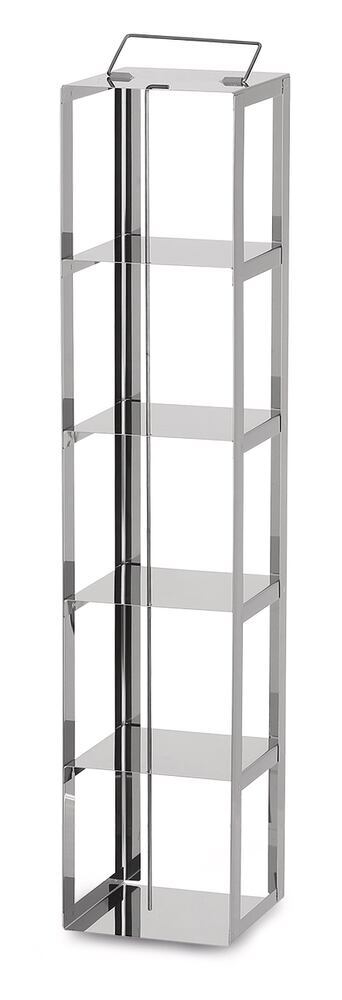 Tall stainless steel cryogenic rack, 1x5, for a box height of 130 mm, 1 unit(s)