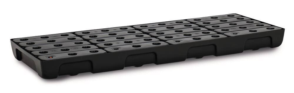 Shelf collecting tray for small drums, PE, 130x50 cm, reten capac 36 l w. grate