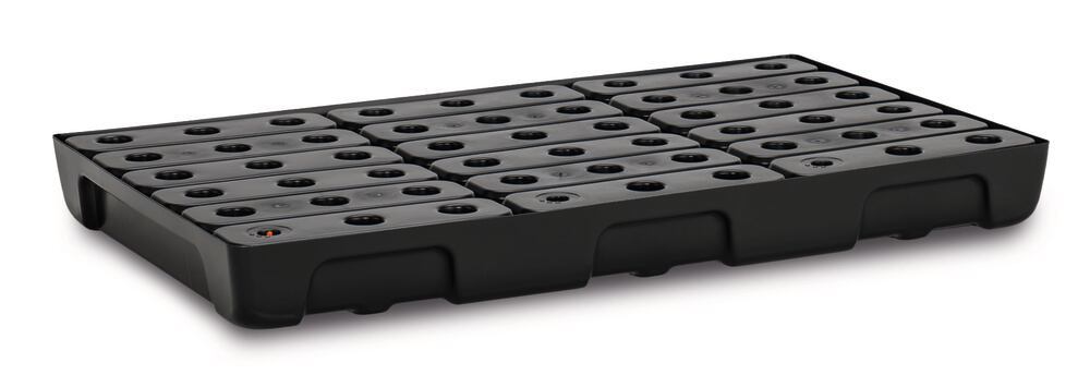 Shelf collecting tray for small drums, PE, 100x60 cm, reten capac 33 l w. grate