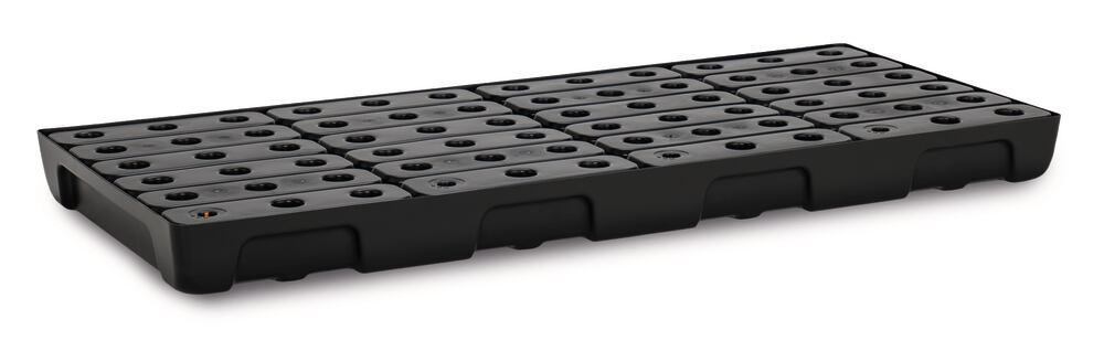 Shelf collecting tray for small drums, PE, 130x60 cm, reten capac 44 l w. grate