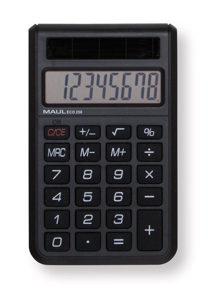 ECO 250 solar-powered pocket calculator, L 98 x W 60 x H 12 mm, 32 g