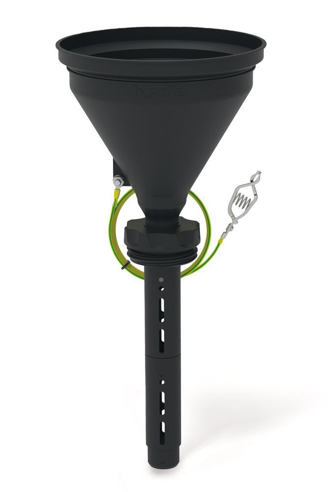b.safe 180 PE-EX safety funnels, Mauser w. sieve, splash prot, ball valve — Carl Roth, cod 23KX.1