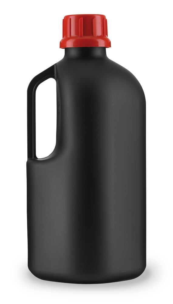 Narrow mouth bottle w UN approval, GL 45, 2.5 l, HDPE, black, large handle