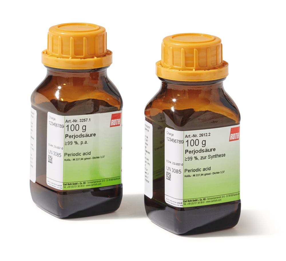 Periodic acid, min. 99 %, for synthesis, 100 g, glass