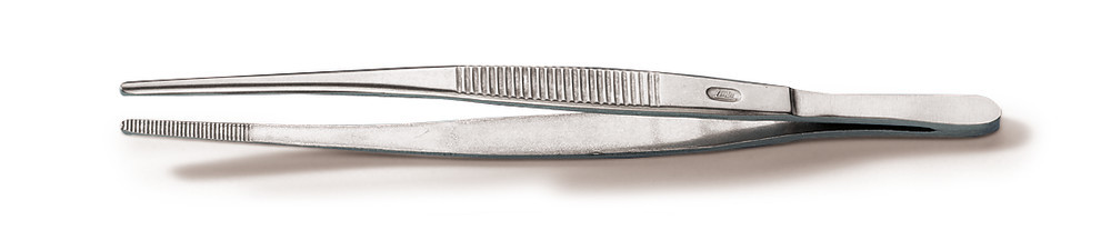 Forceps, straight, blunt, anatomical, made of Remanit 4301, length 250 mm