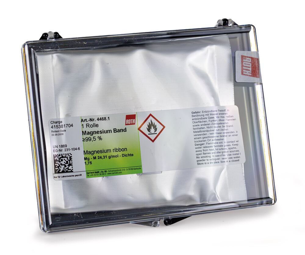 Magnesium Ribbon, min. 99,5 %, ribbon, 25 g, box