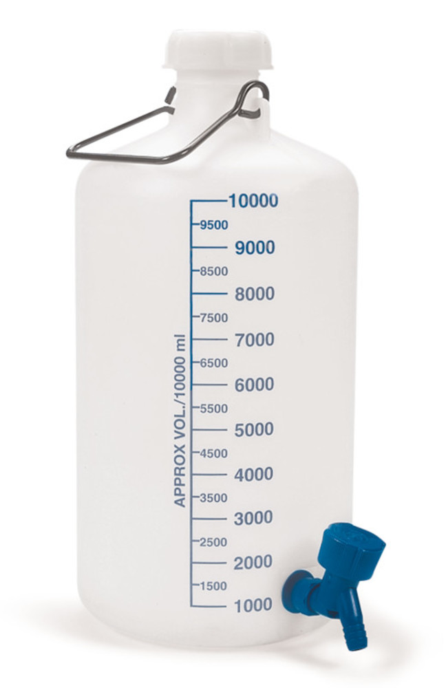 Carboy, HDPE, with tap connection and stopcock, 10 l, 1 unit(s)
