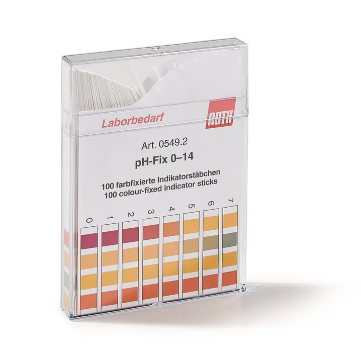 Benzi indicatoare universale pH-Fix, în cutie pătrată de plastic, pH 0 - 14, 100 bucăți — Carl Roth, cod 0549.2