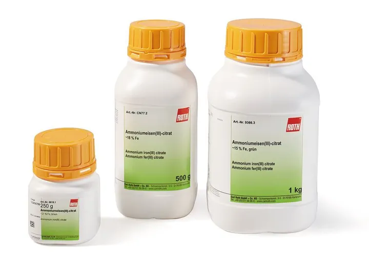 Citrat de amoniu și fier(III), 21 % Fe, maro, 500 g, plastic — Carl Roth, cod 0618.2