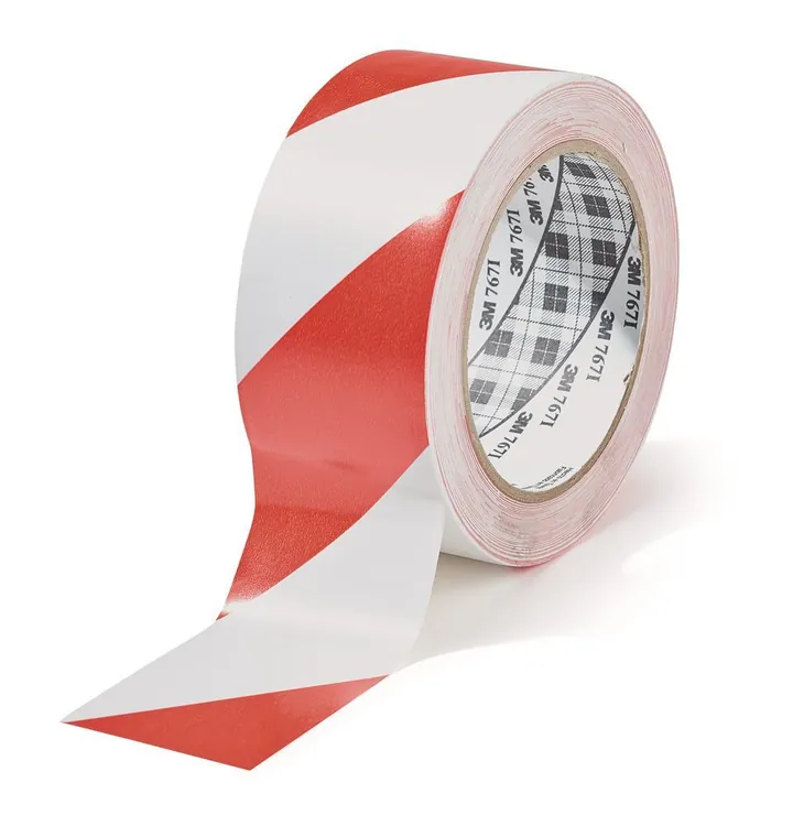 Bandă adezivă de avertizare pericol, roșu/alb, folie PVC, autoadezivă, L 33 m — Carl Roth, cod 0744.2