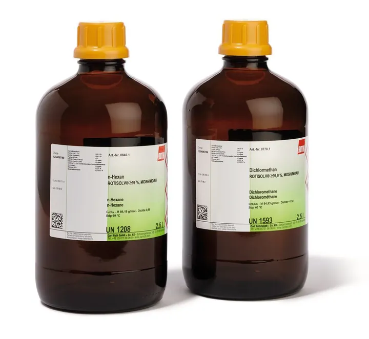 Diclorometan, ROTISOLV® min. 99,9 %, MOSH/MOAH, 2.5 l, sticlă — Carl Roth, cod 0770.1