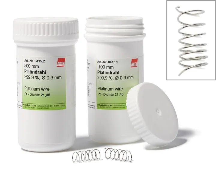 Sârmă de platină, min. 99,95 %, diametru 0,5 mm, 5 cm, plastic — Carl Roth, cod 0803.1