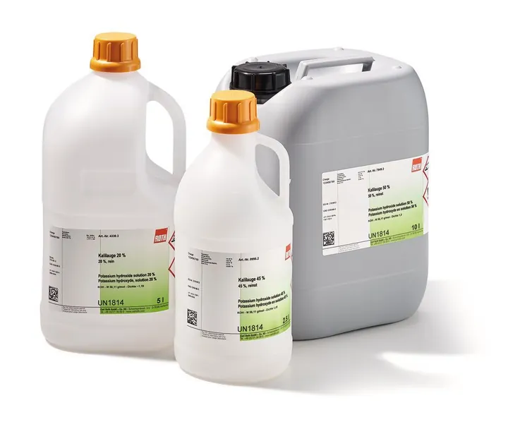 Soluție de hidroxid de potasiu 45 %, extra pur, 1 l, plastic — Carl Roth, cod 0995.1