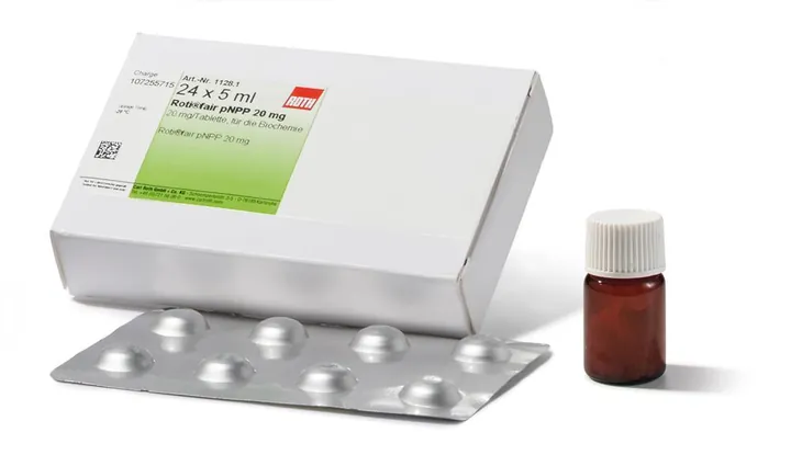 ROTI®fair pNPP 20 mg, 20 mg / tabletă, pentru biochimie, 24 unitate(ăți), blister — Carl Roth, cod 1128.1