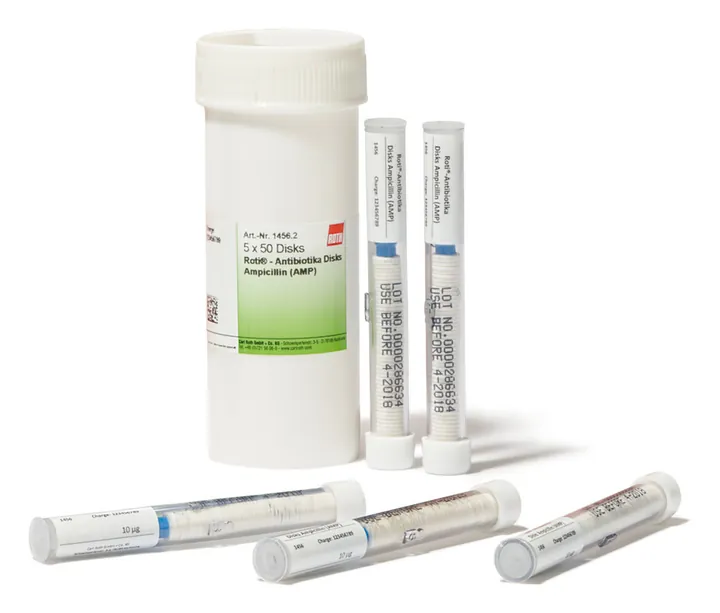 Discuri ROTI®Antibiotic Bacitracină (B), 10 unități, pentru microbiologie, 50 bucăți — Carl Roth, cod 1458.2