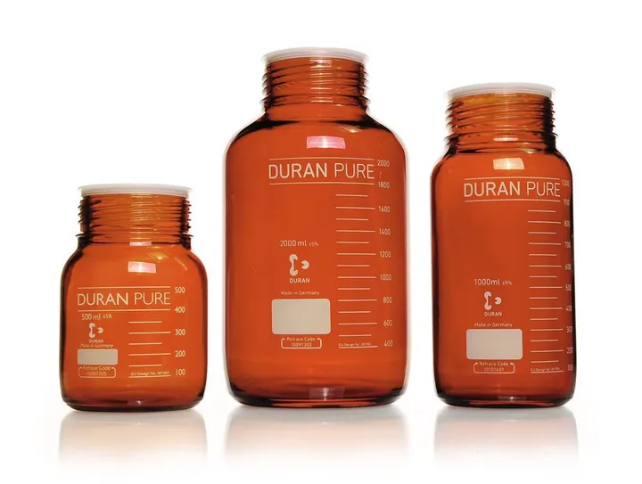 Flacon DURAN PURE cu gât larg și filet, sticlă brună, 0.5 l, filet GLS 80 — Carl Roth, cod 1HLL.1