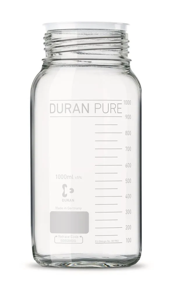 Flacon DURAN PURE cu gât larg și filet, sticlă transparentă, 1.0 l, filet GLS 80 — Carl Roth, cod 1HN1.1