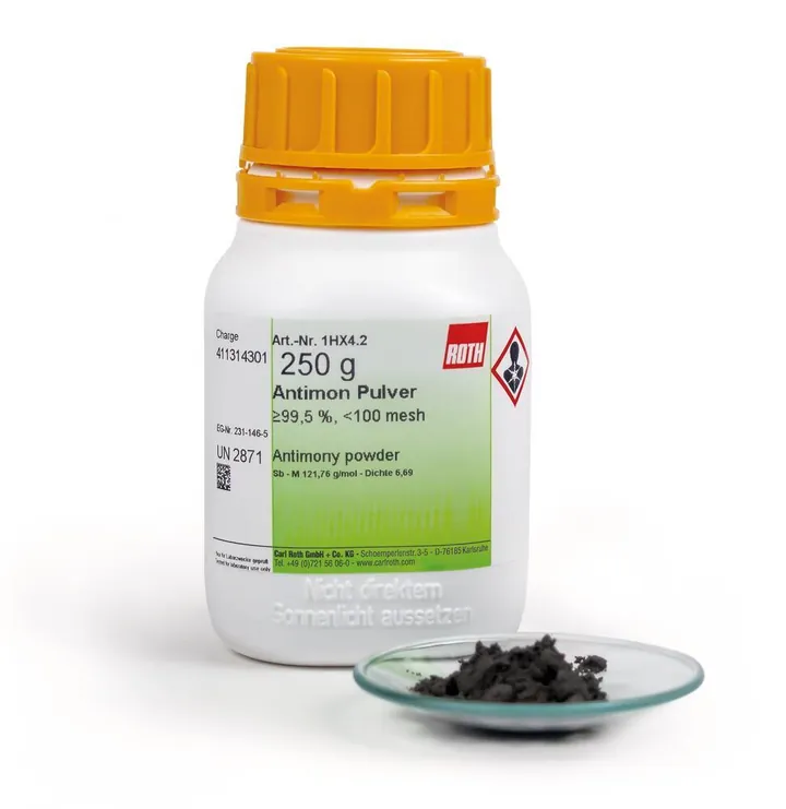 Pulbere de stibiu, min. 99,5 %, <100 mesh, 250 g, plastic — Carl Roth, cod 1HX4.2