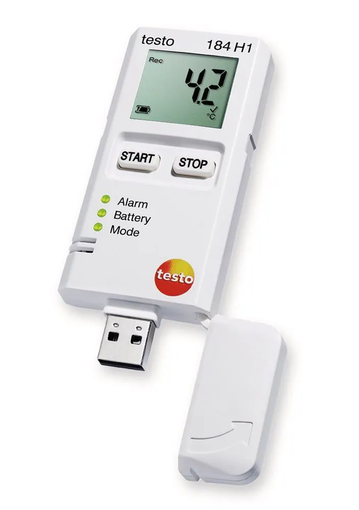 Înregistrator de date cu două canale testo 184 H1, -20 până la +70 °C, 0-100 % UR, 1 bucată — Carl Roth, cod 1HX9.1