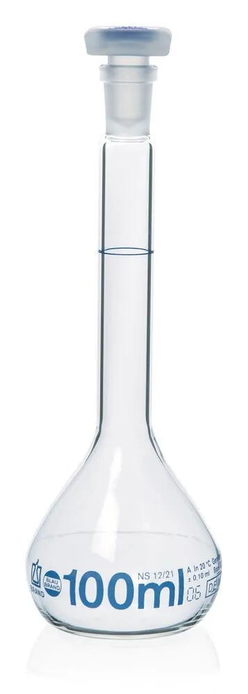 Balon cotat Blaubrand, cl.A, dop PP, sticlă Borosil 3.3, 100 ml, șlefuire 12/21 — Carl Roth, cod 1KXK.1